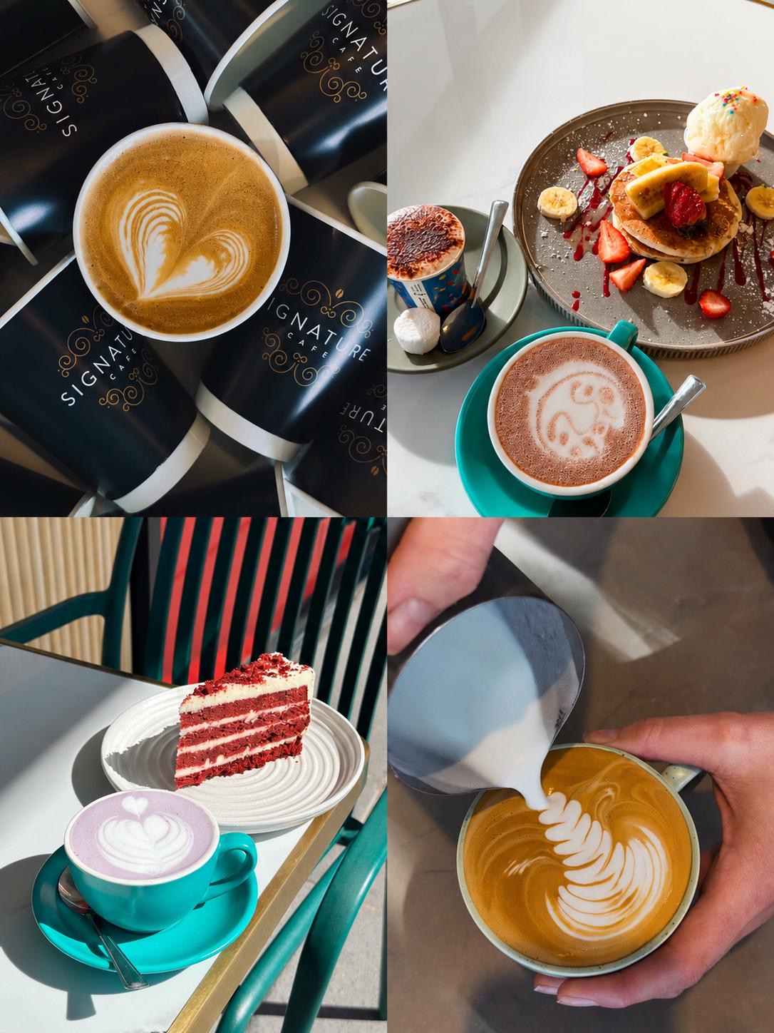 Signature Cafe barista coffee served alongside fresh food